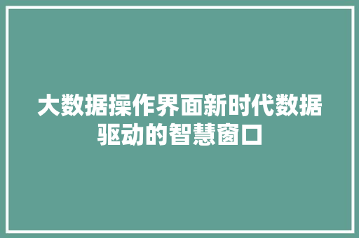 大数据操作界面新时代数据驱动的智慧窗口