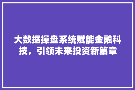 大数据操盘系统赋能金融科技，引领未来投资新篇章