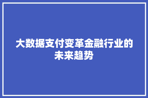 大数据支付变革金融行业的未来趋势