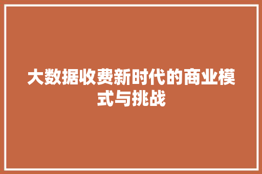 大数据收费新时代的商业模式与挑战