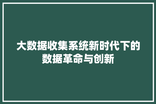 大数据收集系统新时代下的数据革命与创新