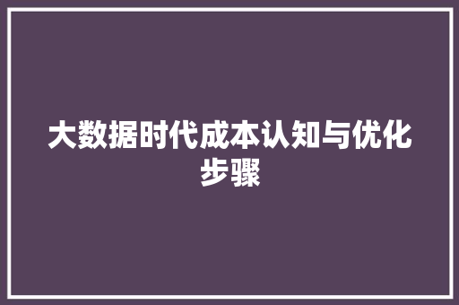 大数据时代成本认知与优化步骤