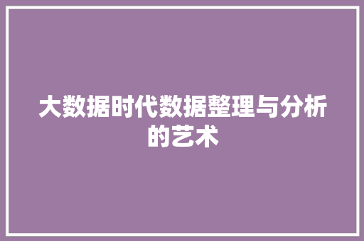 大数据时代数据整理与分析的艺术