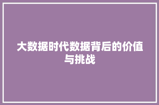 大数据时代数据背后的价值与挑战