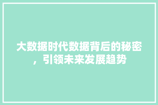 大数据时代数据背后的秘密，引领未来发展趋势