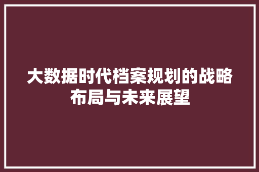 大数据时代档案规划的战略布局与未来展望