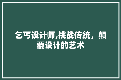 乞丐设计师,挑战传统，颠覆设计的艺术