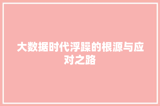 大数据时代浮躁的根源与应对之路