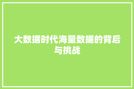 大数据时代海量数据的背后与挑战