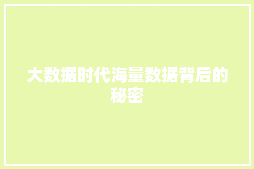 大数据时代海量数据背后的秘密