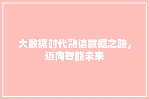 大数据时代熟谙数据之路，迈向智能未来