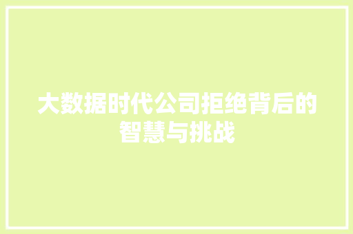 大数据时代公司拒绝背后的智慧与挑战