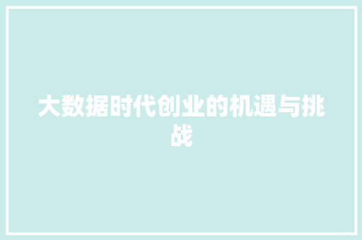 大数据时代创业的机遇与挑战