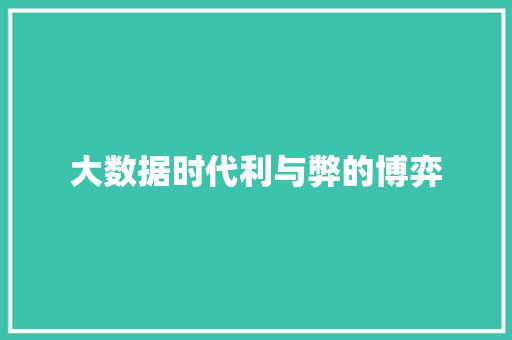 大数据时代利与弊的博弈 后端技术