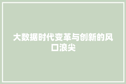大数据时代变革与创新的风口浪尖