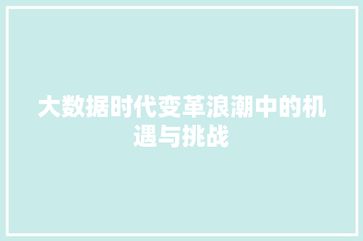 大数据时代变革浪潮中的机遇与挑战