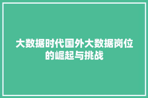 大数据时代国外大数据岗位的崛起与挑战
