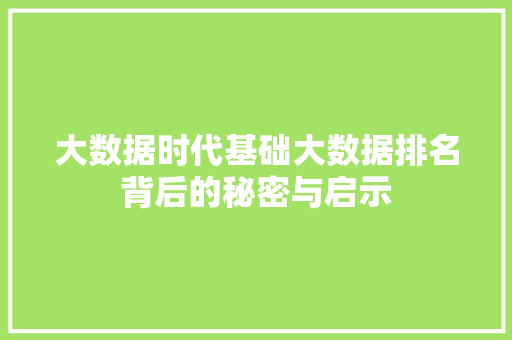 大数据时代基础大数据排名背后的秘密与启示