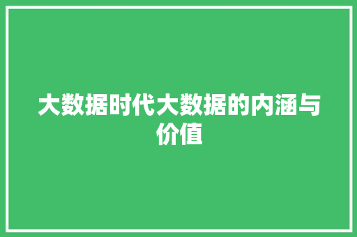大数据时代大数据的内涵与价值