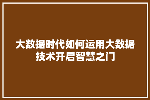 大数据时代如何运用大数据技术开启智慧之门