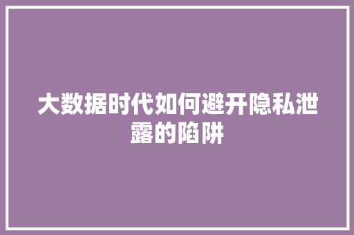 大数据时代如何避开隐私泄露的陷阱