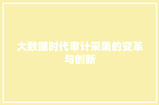 大数据时代审计采集的变革与创新