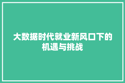 大数据时代就业新风口下的机遇与挑战
