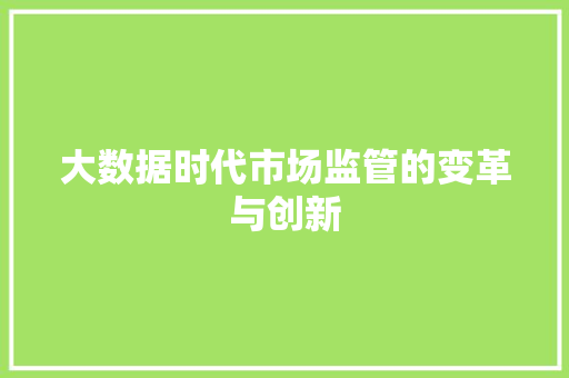 大数据时代市场监管的变革与创新