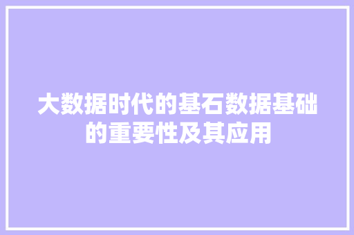 大数据时代的基石数据基础的重要性及其应用