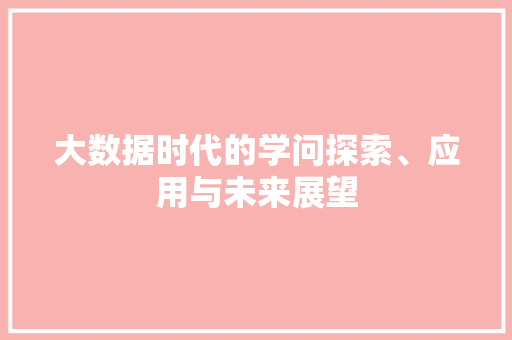 大数据时代的学问探索、应用与未来展望