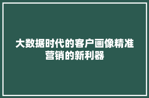 大数据时代的客户画像精准营销的新利器