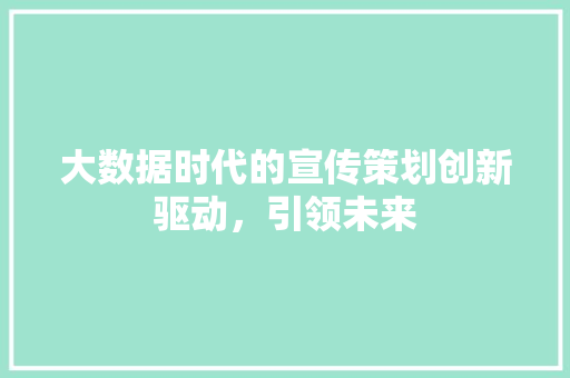 大数据时代的宣传策划创新驱动，引领未来