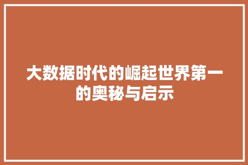 大数据时代的崛起世界第一的奥秘与启示