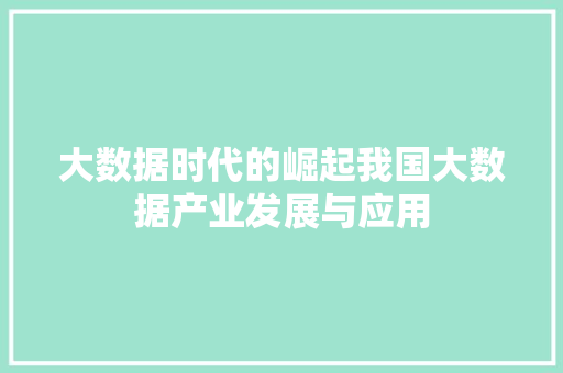 大数据时代的崛起我国大数据产业发展与应用