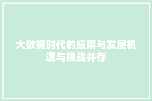大数据时代的应用与发展机遇与挑战并存