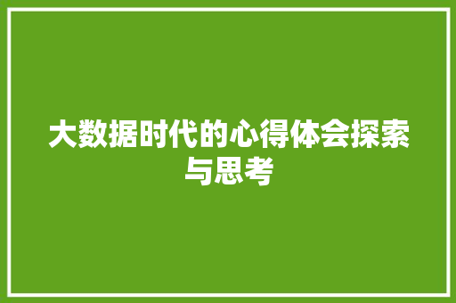 大数据时代的心得体会探索与思考