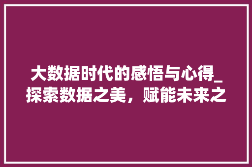 大数据时代的感悟与心得_探索数据之美，赋能未来之路