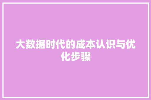 大数据时代的成本认识与优化步骤