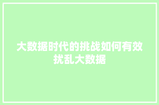 大数据时代的挑战如何有效扰乱大数据