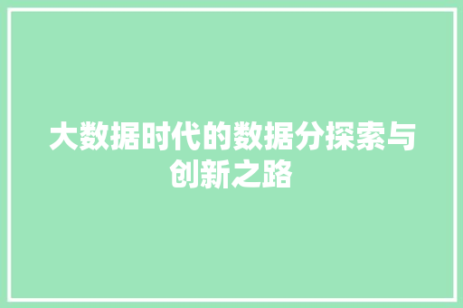 大数据时代的数据分探索与创新之路
