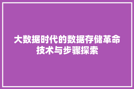 大数据时代的数据存储革命技术与步骤探索
