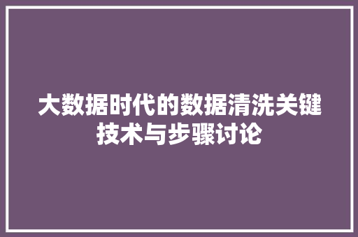 大数据时代的数据清洗关键技术与步骤讨论