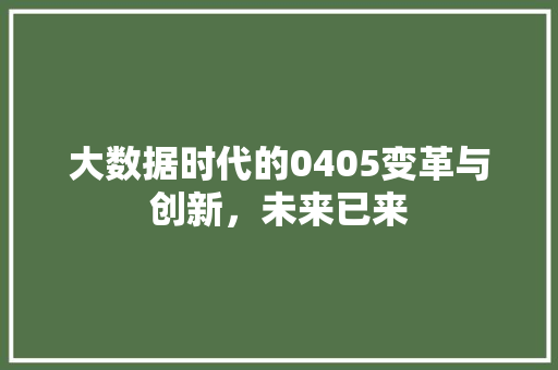 大数据时代的0405变革与创新，未来已来