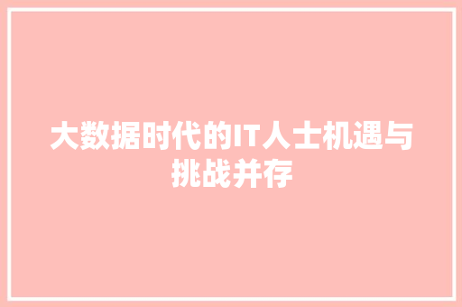 大数据时代的IT人士机遇与挑战并存