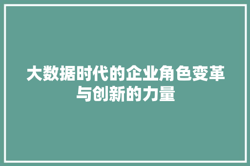 大数据时代的企业角色变革与创新的力量