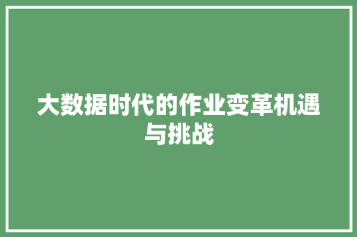 大数据时代的作业变革机遇与挑战
