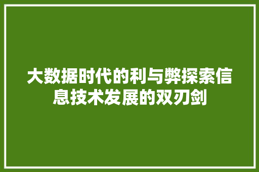 大数据时代的利与弊探索信息技术发展的双刃剑