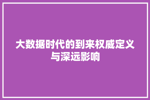 大数据时代的到来权威定义与深远影响