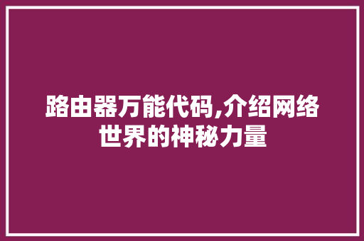路由器万能代码,介绍网络世界的神秘力量