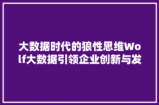大数据时代的狼性思维Wolf大数据引领企业创新与发展